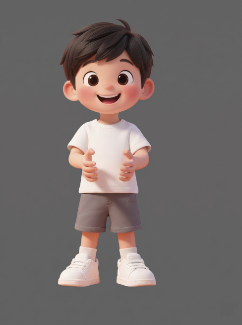 移除小孩手中的奶盒，保持小孩双手动作不变，保留小孩整体形象和风格，背景保持灰色不变预览效果