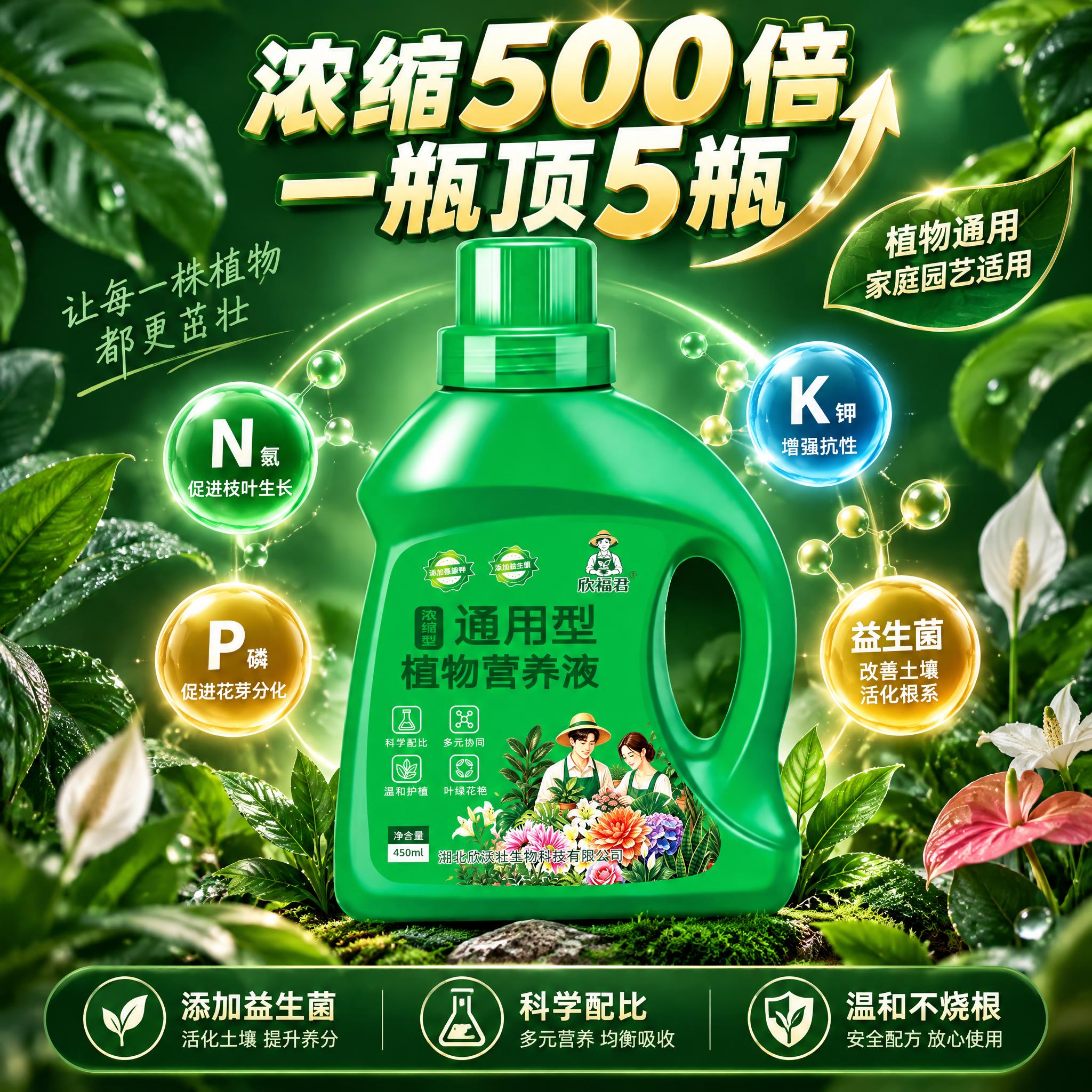 淘宝天猫1:1电商主图，通用型植物营养液，产品居中，背景为渐变… - 图片创意预览