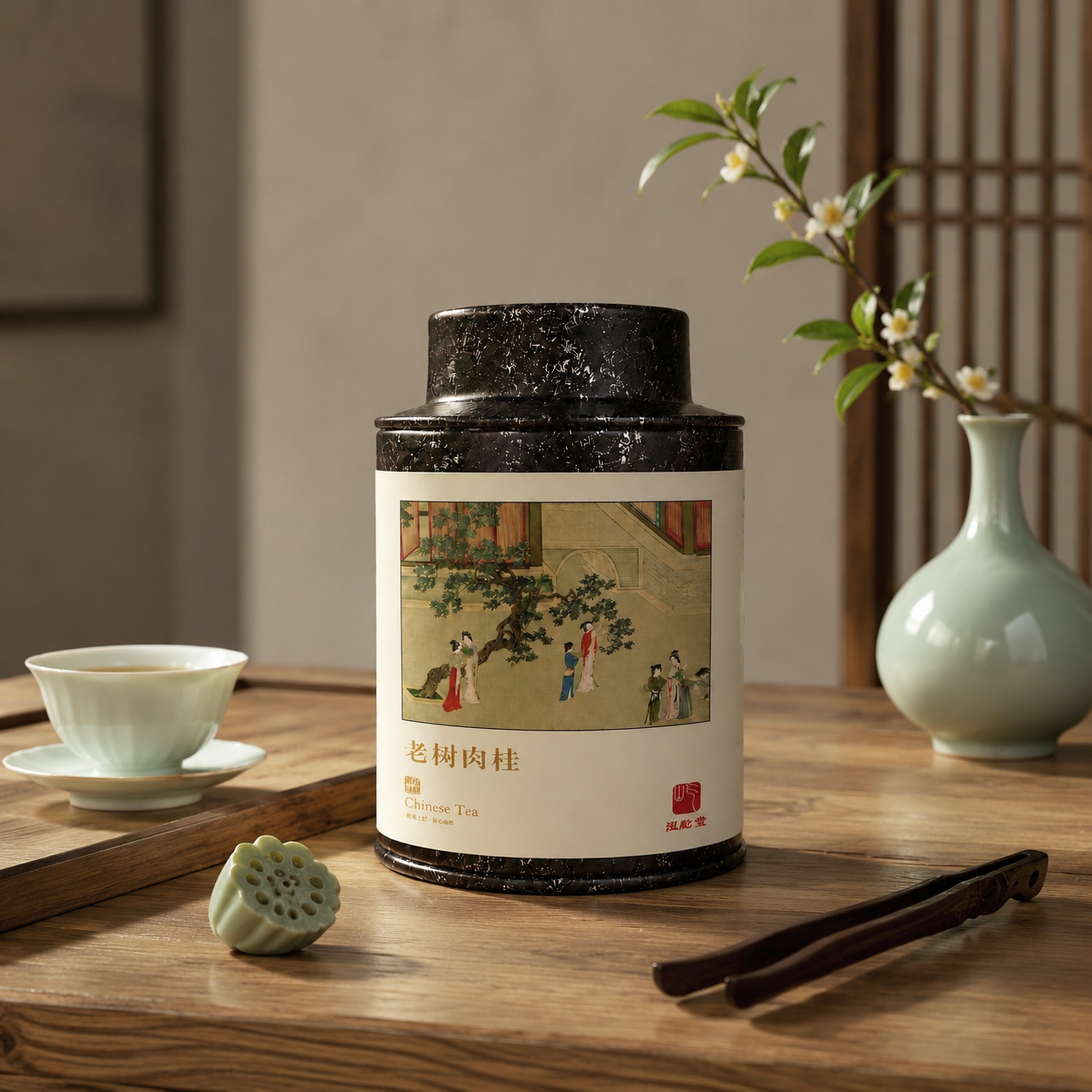 茶叶罐，严格参照上传产品图，完整保留所有可见组件、部件、轮廓形… - 图片创意预览