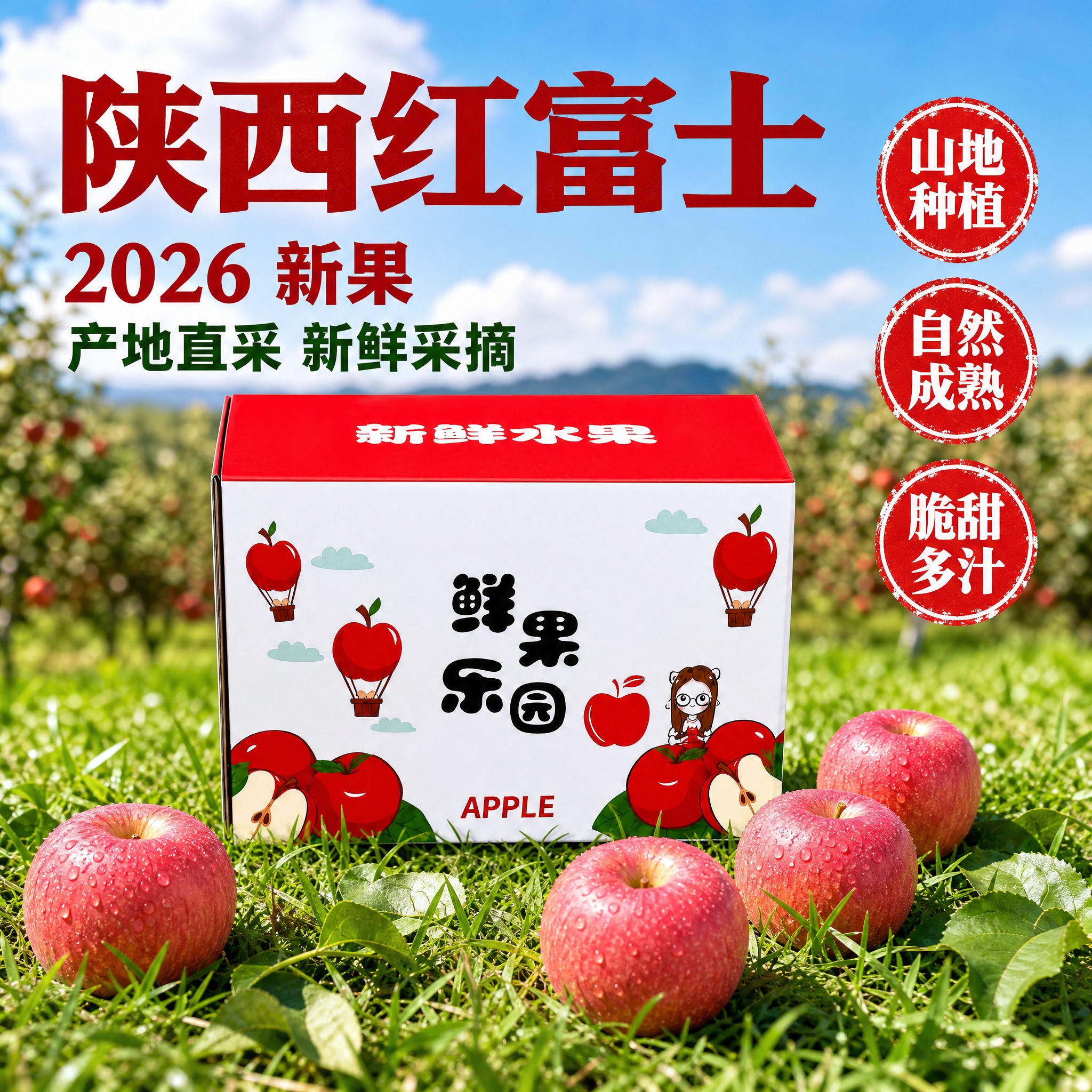 [主图-8] 户外草地产地款陕西红富士苹果电商主图，核心任务：… - 图片创意预览