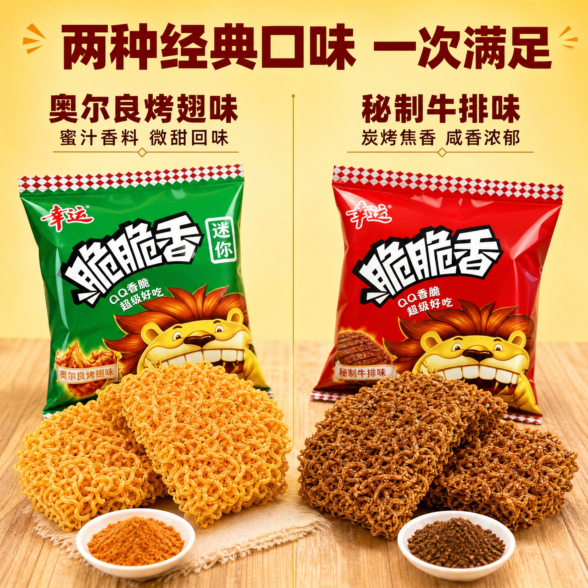 [主图-2] 多口味展示 奥尔良烤翅味与秘制牛排味对比 [统一… - 图片创意预览