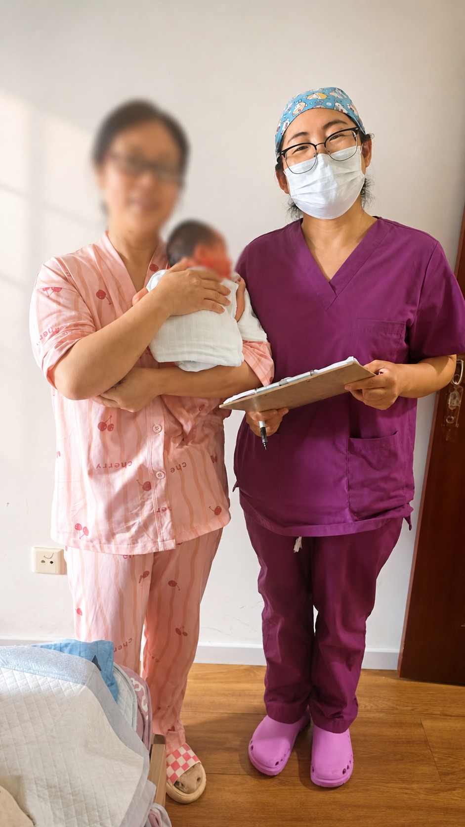 对这张产后护理合影照片进行美化，提升画质、调整光线色彩，使画面… - 图片创意预览