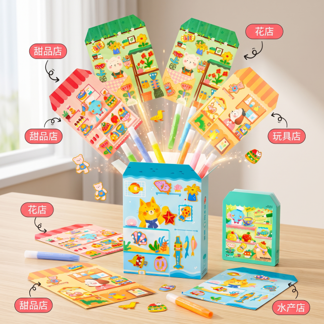 图2和图3中的产品从图1的包装盒中跳出，图2图3产品围绕图1包装盒摆放，保留原有产品外观不变，整体画质清晰明亮，放置在干净的室内场景中，主体突出，动态效果更明显预览效果