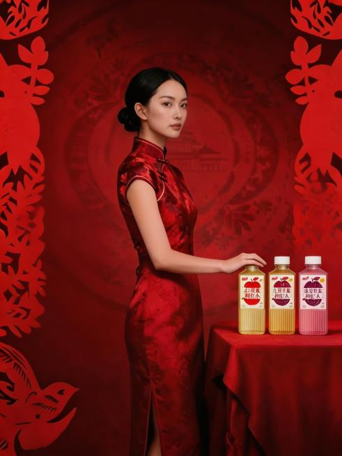 去除图片上的logo和所有文案，修复对应位置背景，使其与周围红色国风背景自然协调，其余元素保持不变预览效果