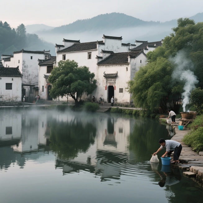 生成4张以上与安徽家乡主题相关的宣传图片（如风景、人文、未来想象图等）。每张图片需注明生成所用的提示词，并附简短设计说明预览效果