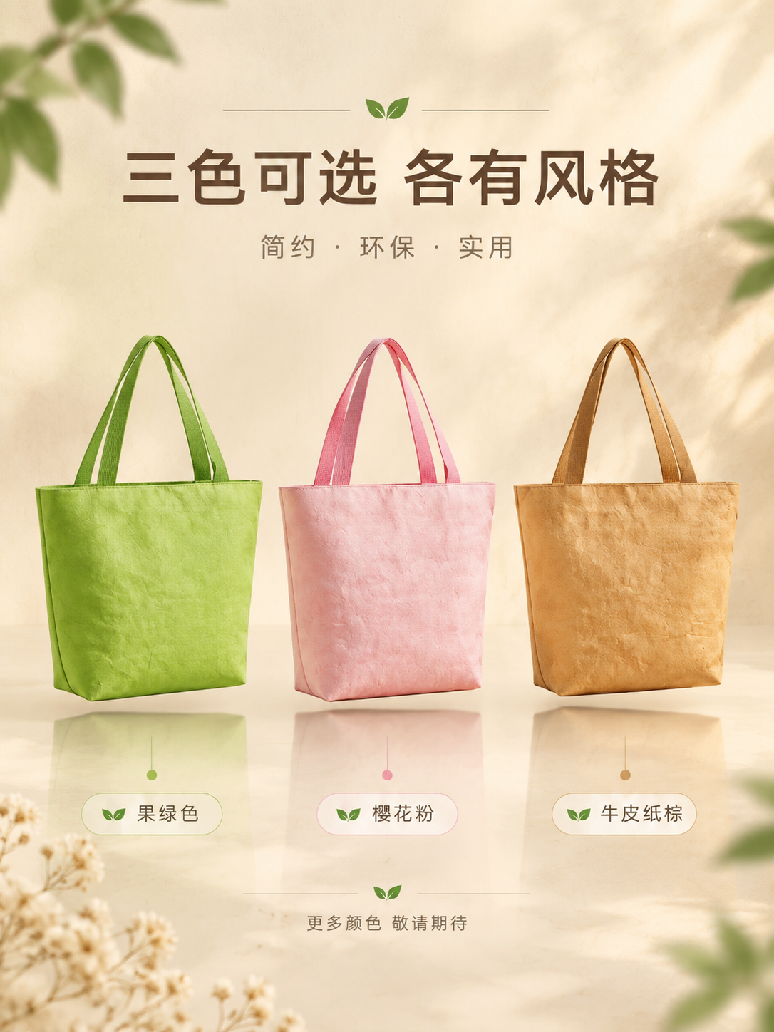 [商品] 使用【图8】三色杜邦纸托特包并列展示（左果绿、中樱花… - 图片创意预览