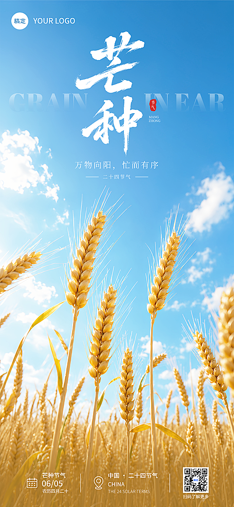 芒种节气祝福清新实景风通用全屏竖版海报