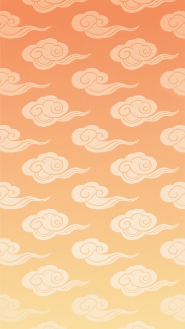 一张具有浓厚中式感的暖色调祥云背景图，采用淡橙色至暖黄色的渐变底色，上面布满了传统流畅的祥云纹样，这些祥云以白色线条勾勒，呈现出连续不断、相互呼应的波浪状和卷曲形态，整体图案对称且富有韵律感，线条细腻平滑，形成无缝的重复排列，营造出祥和、典雅又温暖的东方氛围，适合作为中式风格的装饰背景使用。预览效果