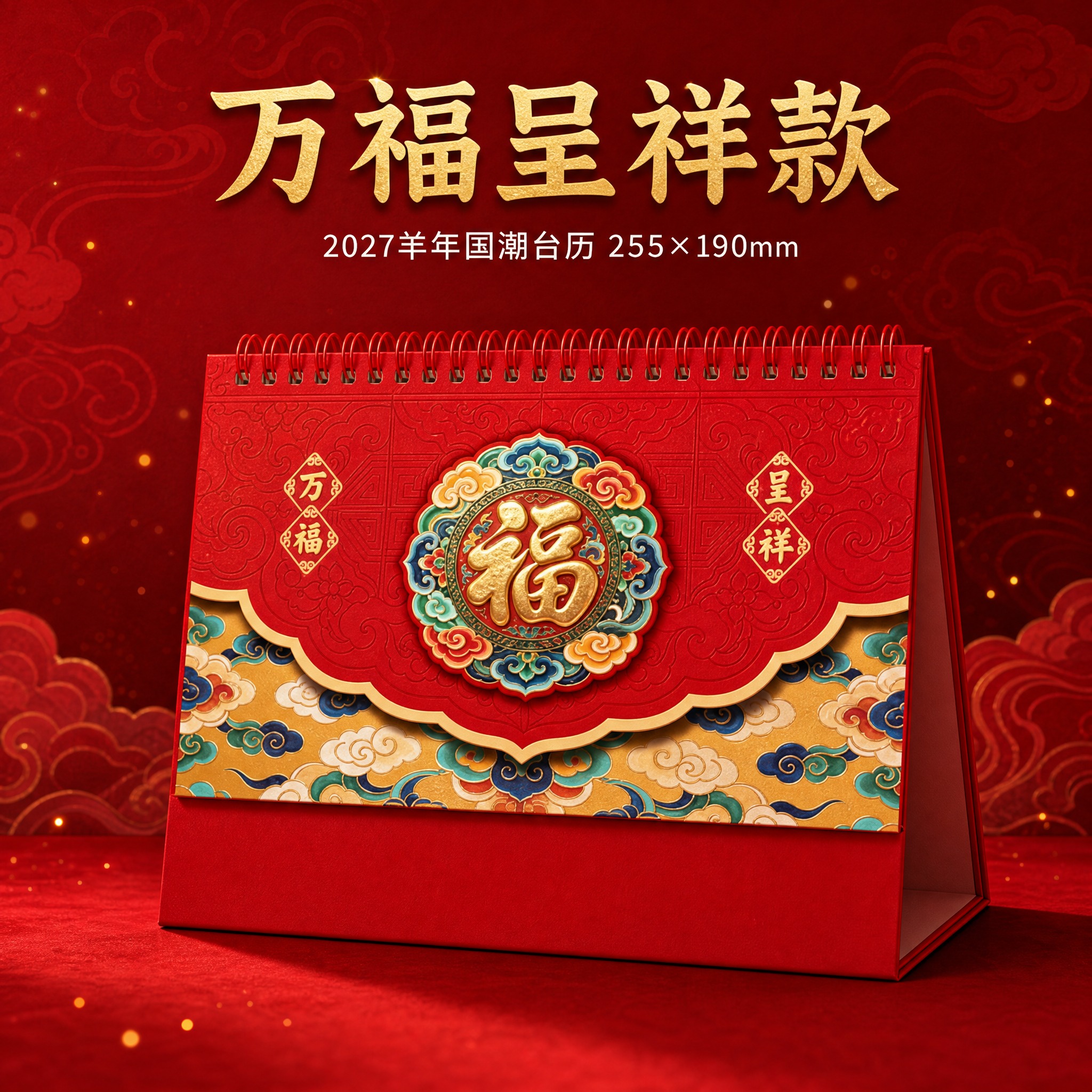 [SKU5-万福呈祥款] 2027羊年国潮台历 万福呈祥款 单… - 图片创意预览