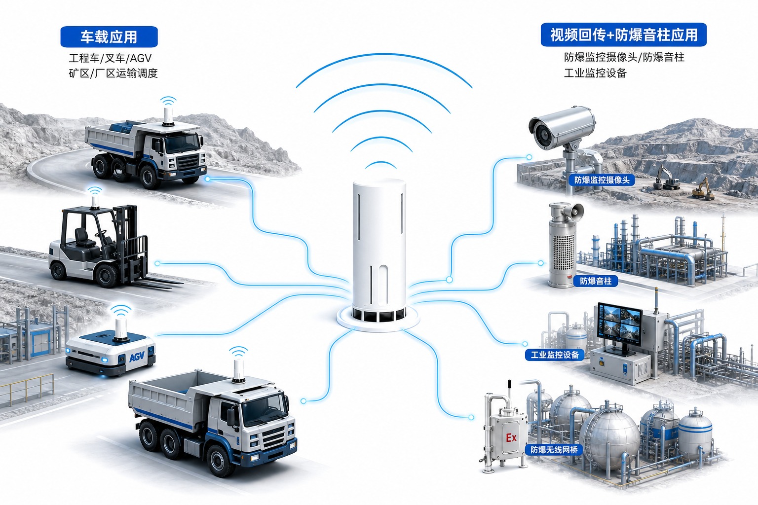 以参考图为基础，保留中间白色圆柱形天线柱主体和顶部WiFi信号… - 图片创意预览