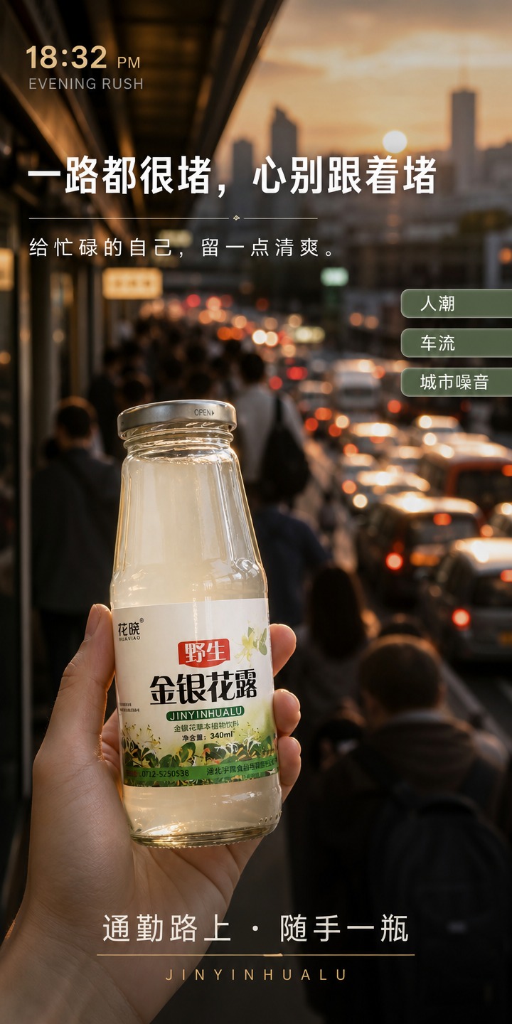 [商品] 使用【图1】野生金银花露玻璃瓶产品图；严格保留：透明… - 图片创意预览