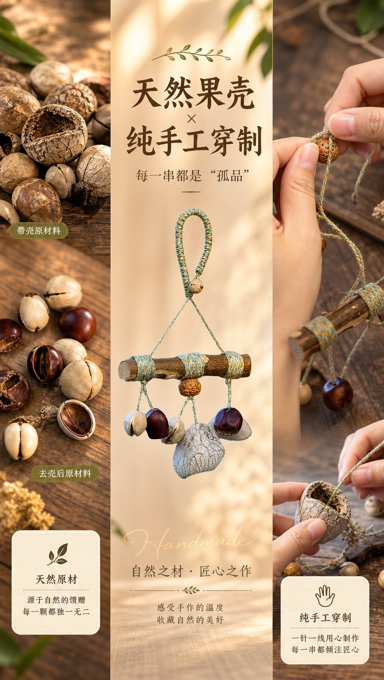 [商品] 使用【图1】山野果壳手工风铃挂件；保留原木横杆、天然… - 图片创意预览