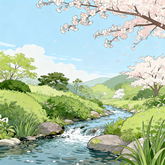 一套日式风格小清新插画，画面清新干净，色调柔和明亮，包含自然元素，简约治愈的日式美学设计，线条干净，细节丰富，整体氛围清新舒适预览效果
