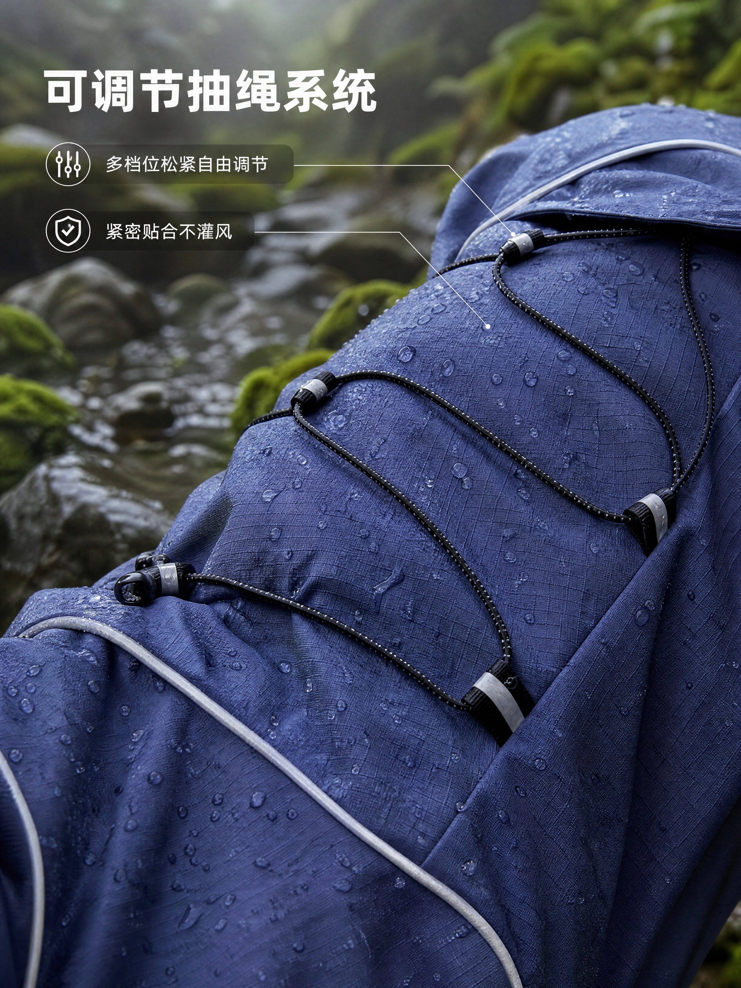 [商品] 使用【图5】【图6】冲锋衣背部调节抽绳细节；保留灰蓝… - 图片创意预览