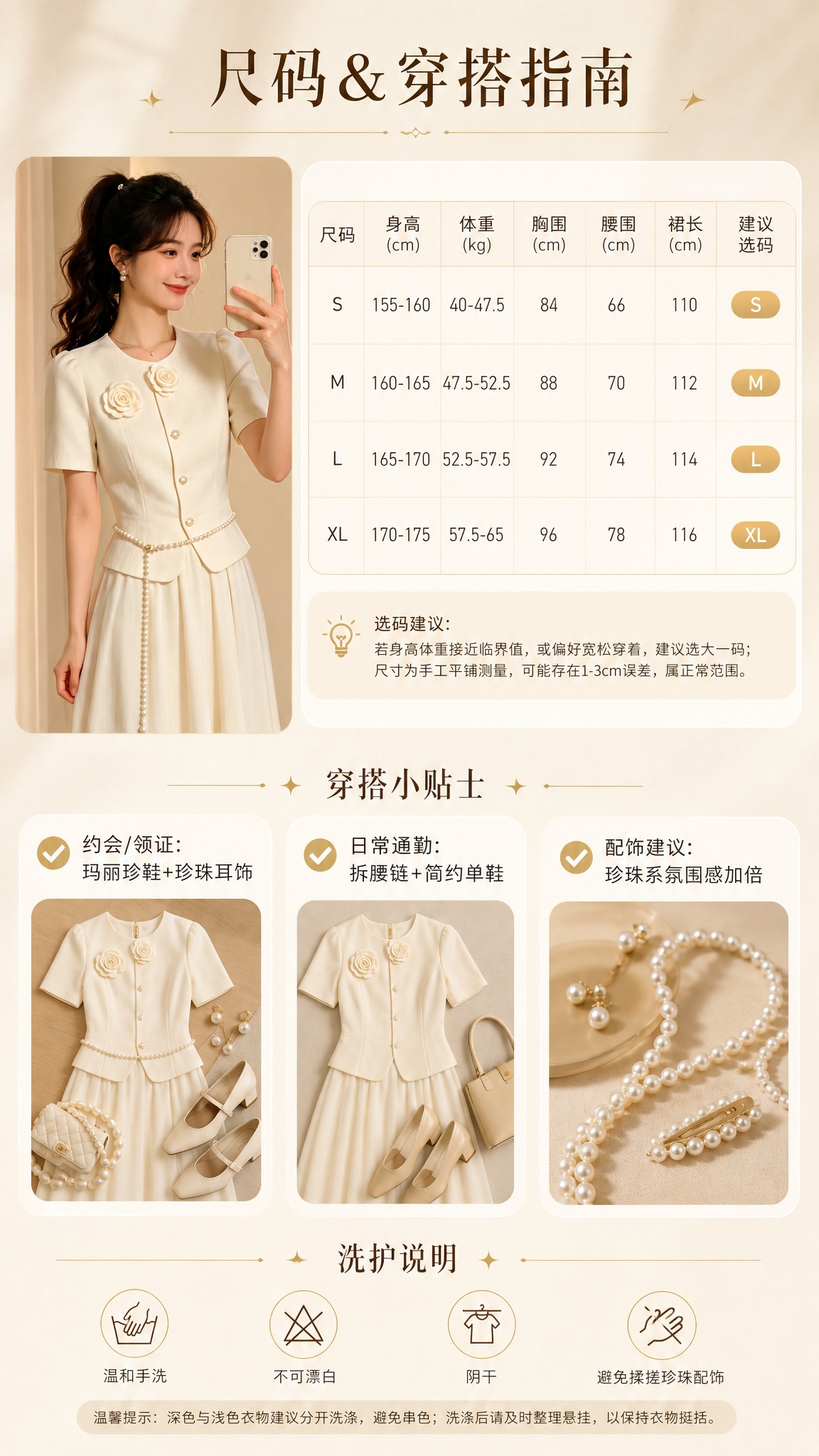[商品] 使用【图1】米白小香风假两件套装连衣裙；商品处理：保… - 图片创意预览