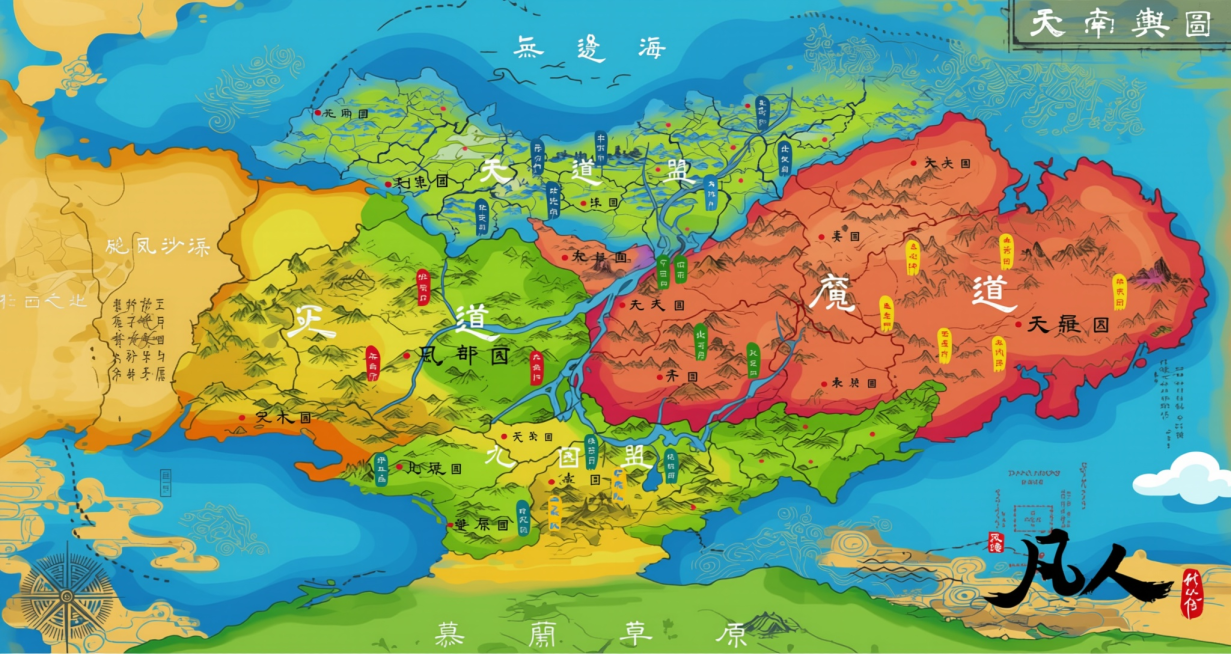 风格参考觅长生地图风格，改成更加色彩鲜艳，更加卡通点的风格。预览效果