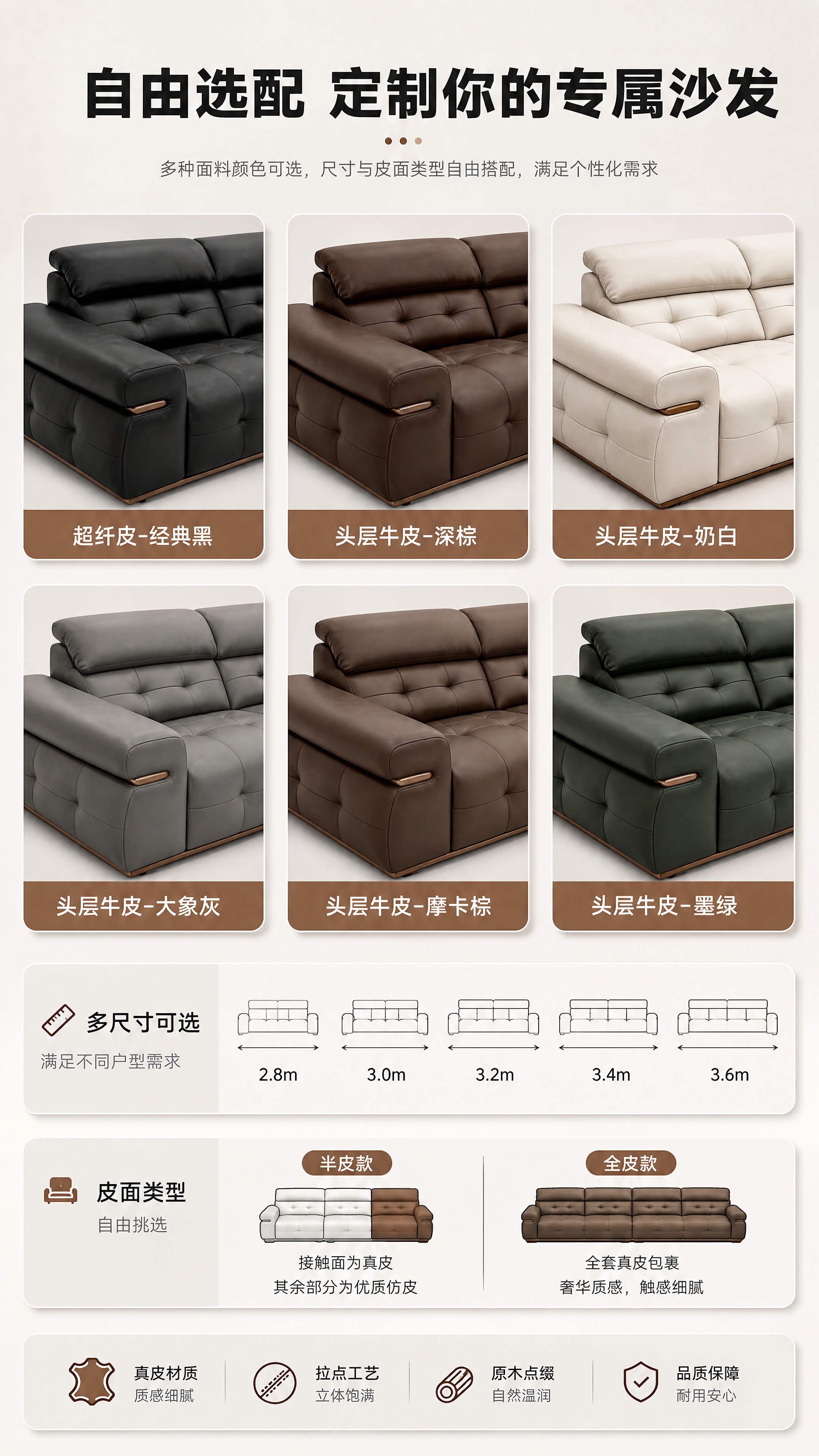 [商品] 使用【图1】黑色意式拉点软包真皮沙发；保留拉点软包造… - 图片创意预览