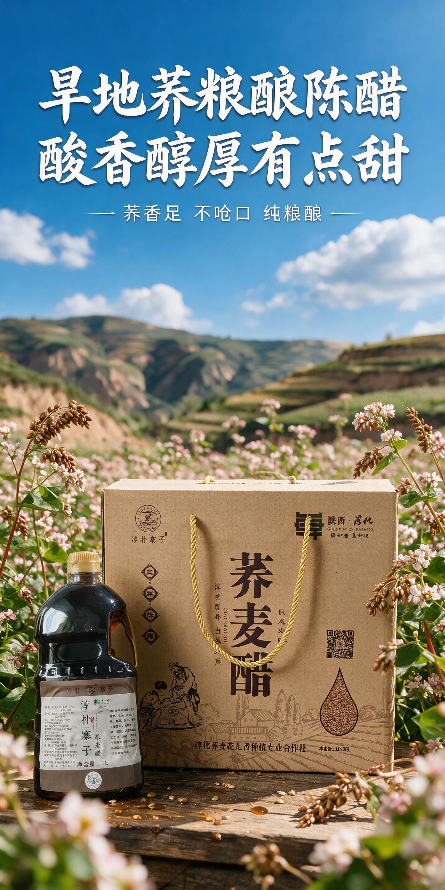 淳朴寨子荞麦醋产品海报，竖向比例1:2（高160cm宽80cm… - 图片创意预览