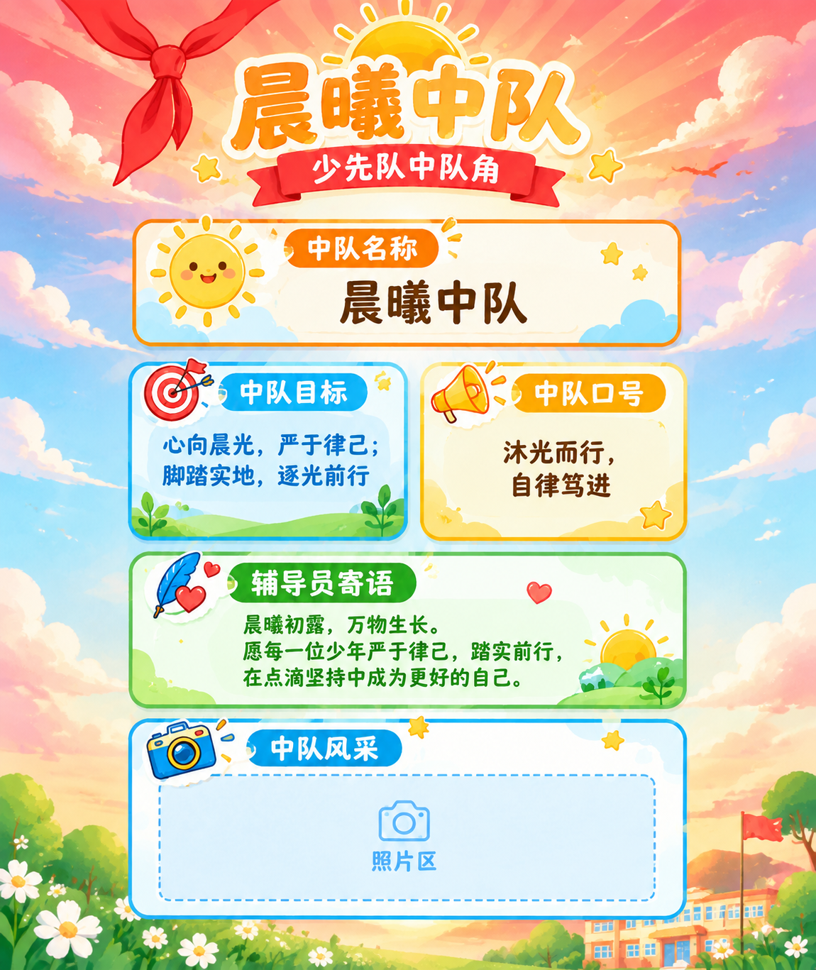 基于参考图重新生成竖版少先队中队角海报，保持原有卡通手绘扁平风… - 图片创意预览