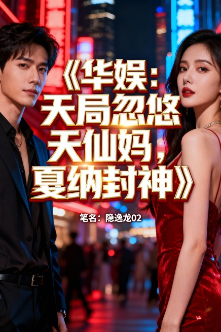 制作一个都市娱乐类的封面，书名：《华娱：天局忽悠天仙妈，戛纳封神》  笔名：“隐逸龙02” 具体要求：大字突出书名，要大要清晰。人物吸睛：高颜值男女主图片色彩鲜艳：红、金、蓝等亮色系。信息明确：预览效果