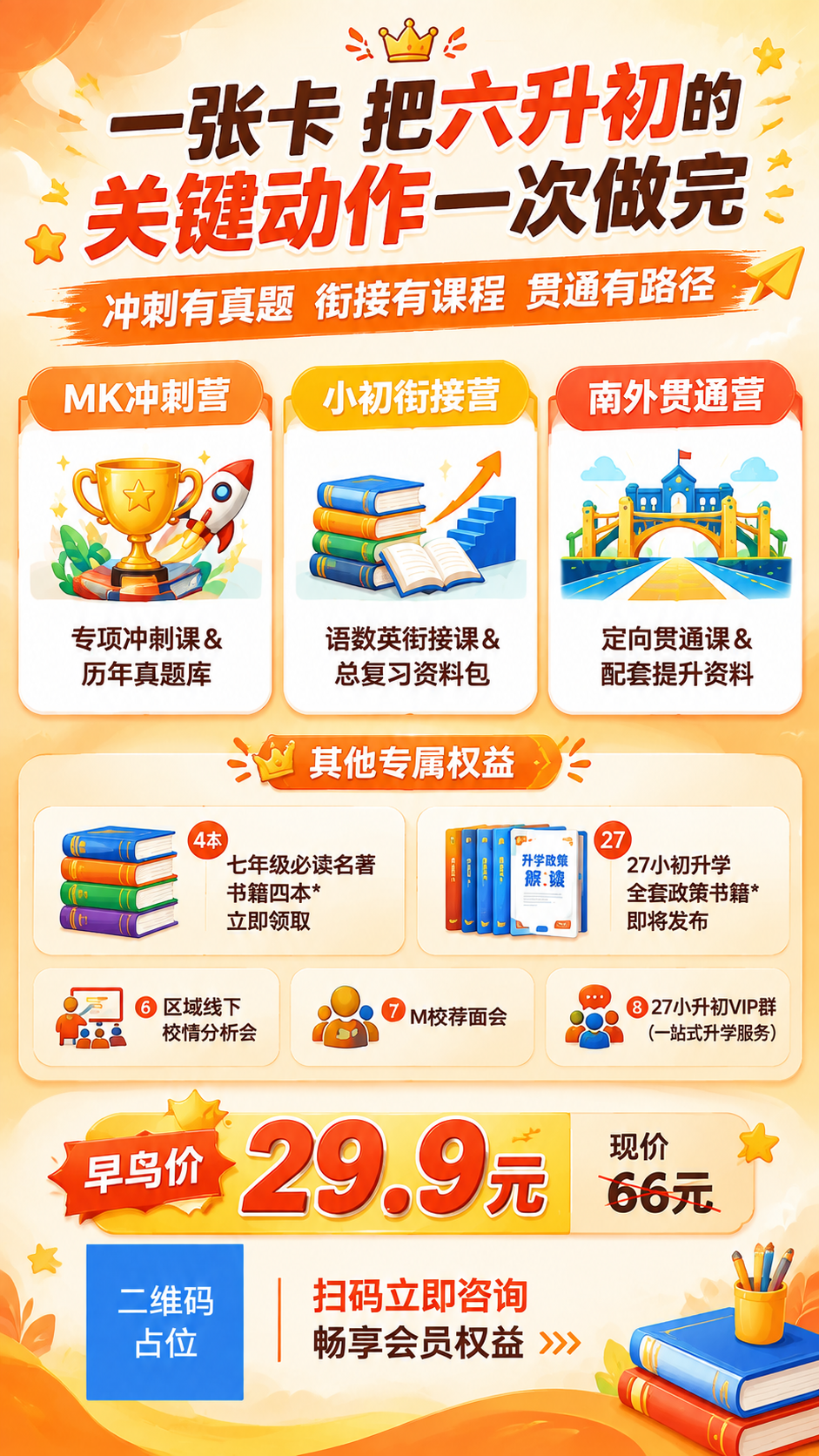小初升学无忧卡会员权益海报，9:16竖版比例，4K分辨率。活力… - 图片创意预览