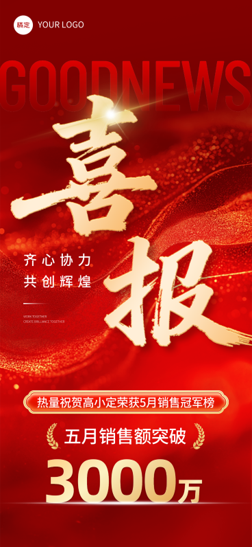 喜报业绩表彰激励大字全屏竖版海报预览效果