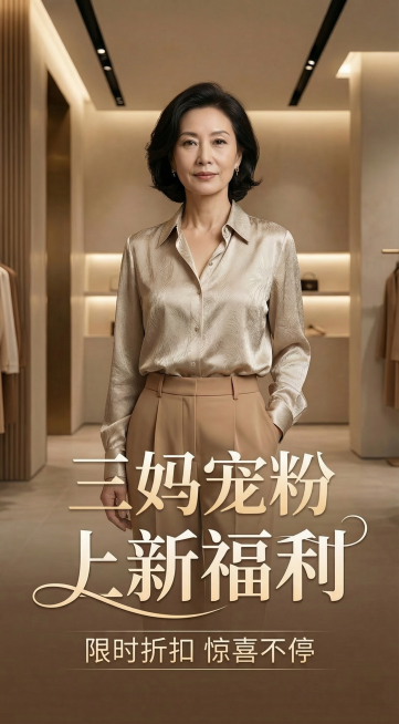 修改封面主标题文字为"三妈宠粉上新福利"，保持抖音圆体花字样式，其他构图和风格保持不变，依然为高级成熟风格适合30+女性预览效果