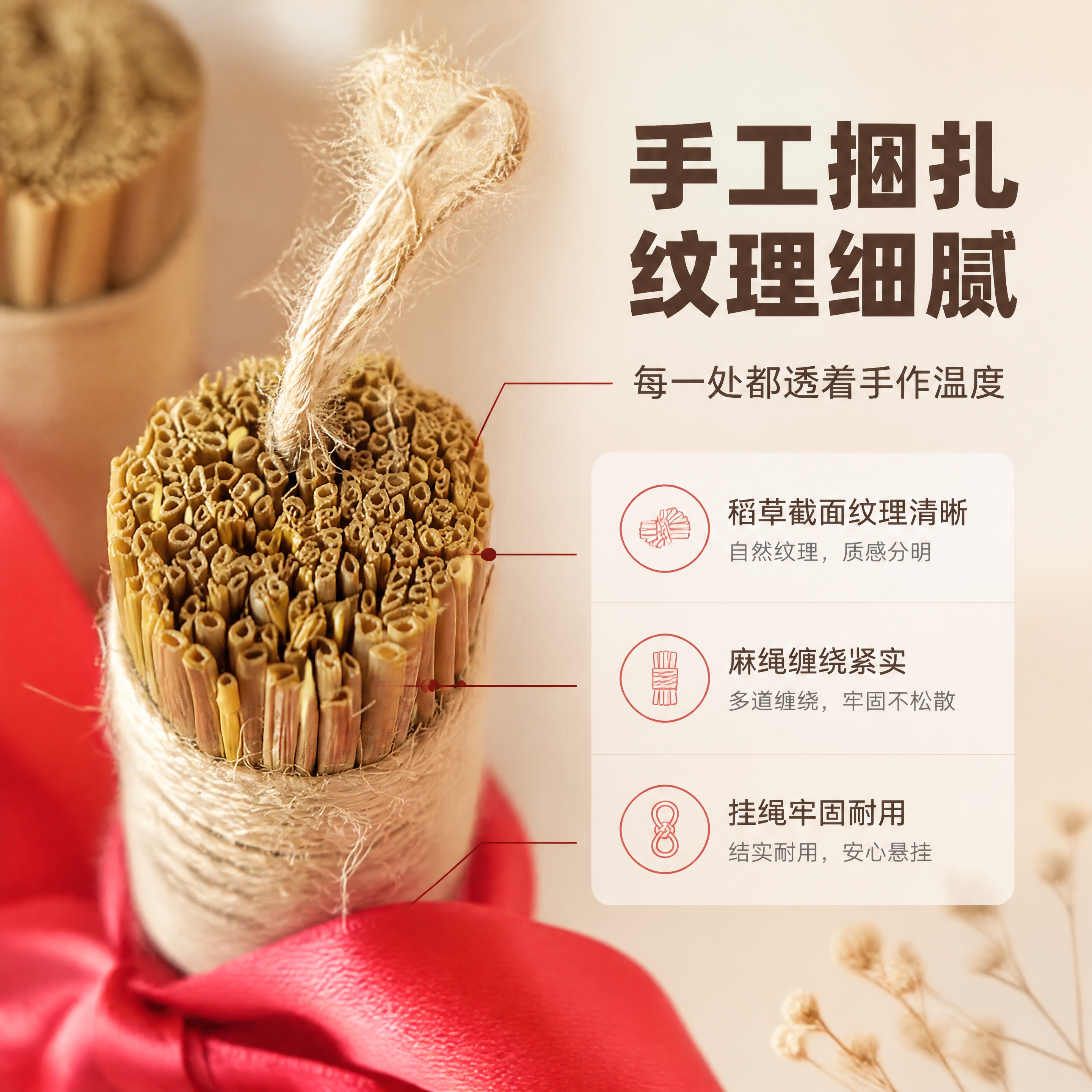 [商品] 使用【图3】稻草小毛刷捆红绳墙面挂饰顶部细节；保留稻… - 图片创意预览