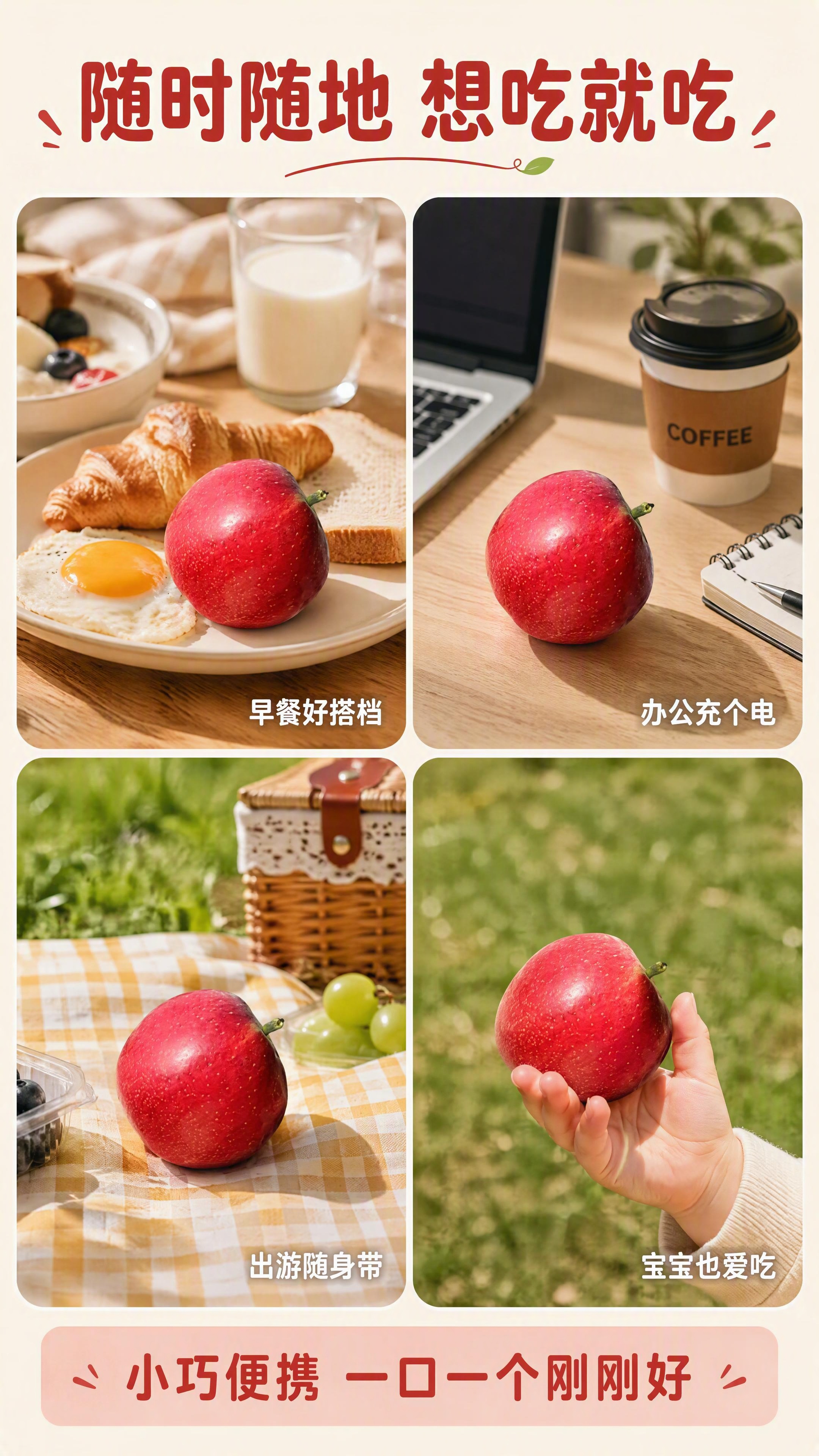 [第5张] 详情页场景种草-樱桃小苹果日常食用多场景拼图。本张… - 图片创意预览