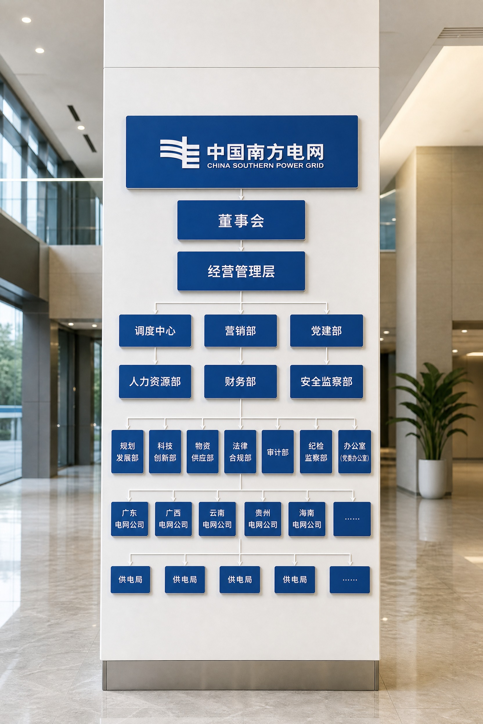 生成一张白色方形柱子上南方电网组织架构磁吸板展示效果图，画面比… - 图片创意预览
