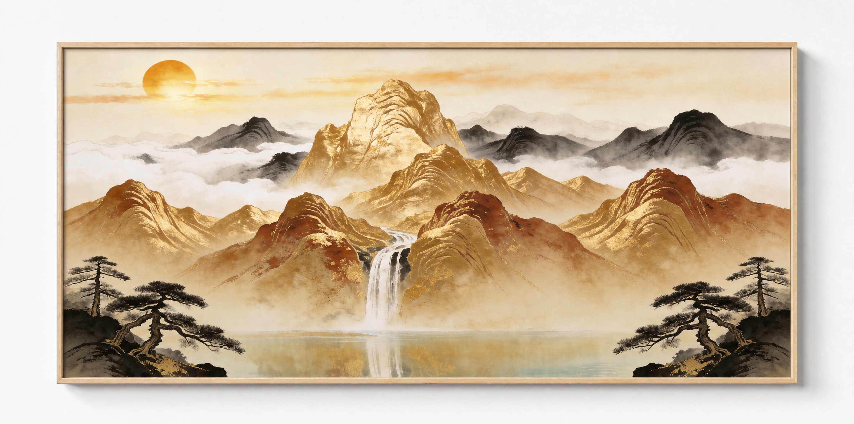 为这张画芯添加原木色画框：1. 画框为原木色（自然浅木色）L型… - 图片创意预览