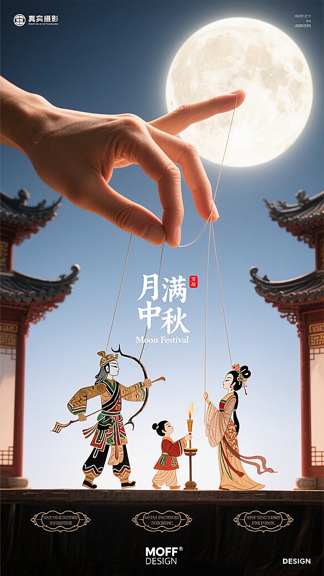 中国皮影戏的经典剧目，后羿和嫦娥约定每年月满中秋相会团圆的场景