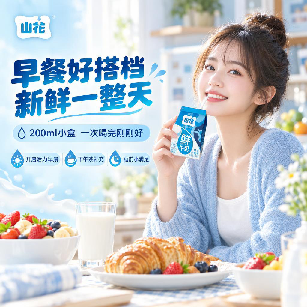 [商品] 使用【图2】山花巴氏鲜牛奶200ml屋顶盒包装；保留… - 图片创意预览