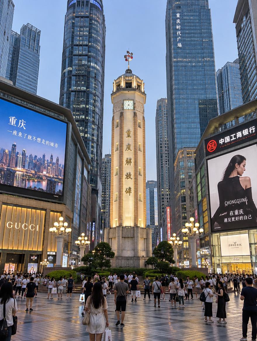 解放碑高清实拍风景图，重庆解放碑，步行街，高楼大厦，城市地标，… - 图片创意预览