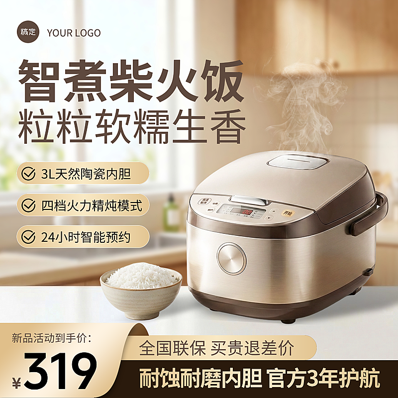 电饭煲电高压锅家居电器产品介绍促销宣传电商商品主图