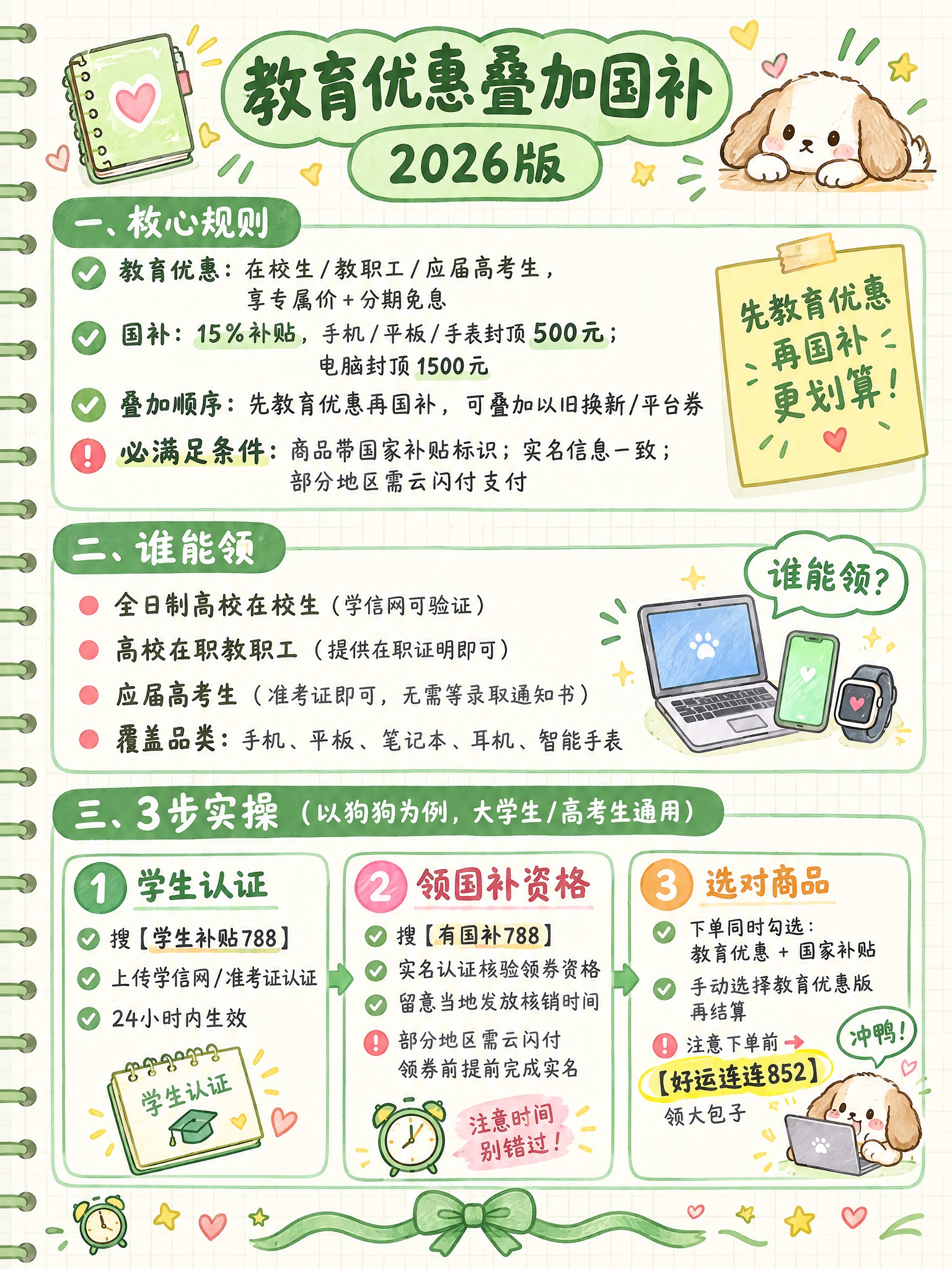 竖版3:4，清新治愈手绘手账风，米白色浅方格纸张背景，奶绿色为… - 图片创意预览