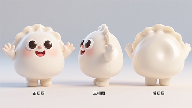 3D风格的卡通饺子拟人化设计，可爱表情与生动姿态，节日氛围浓厚。