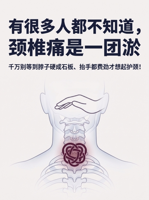 有很多人都不知道😱颈椎…痛是一团淤🌡

文案：千万别等到脖子硬成石板、抬手都费劲才想起护颈！
每天不是低头敲电脑就是埋头刷手机，脖子后面那根筋绷得像拉紧的橡皮筋，转个头咔咔响，酸胀僵硬找上门😰预览效果
