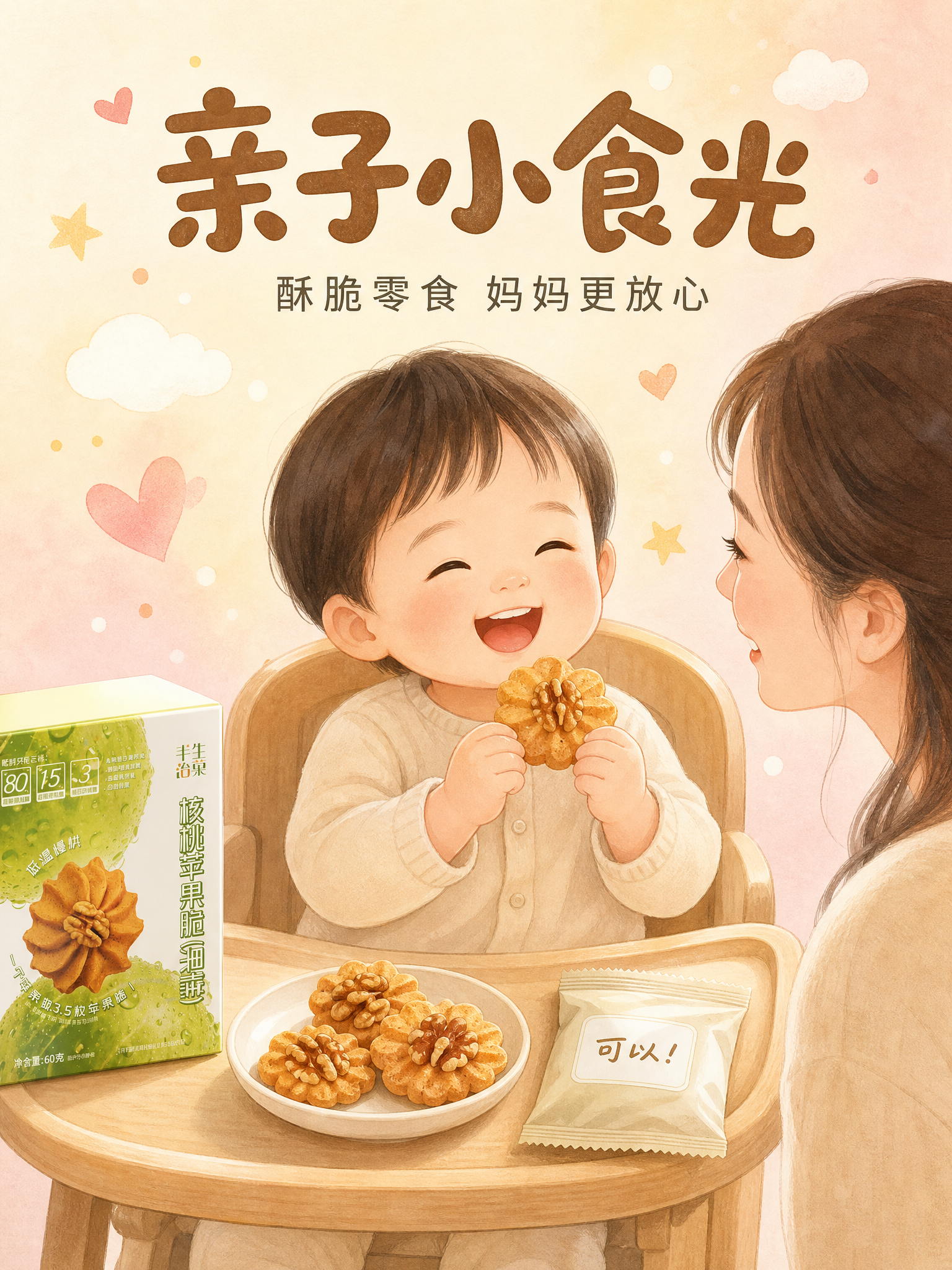 电商商品营销海报，9:16竖版，温馨儿童插画风格（柔和手绘质感… - 图片创意预览
