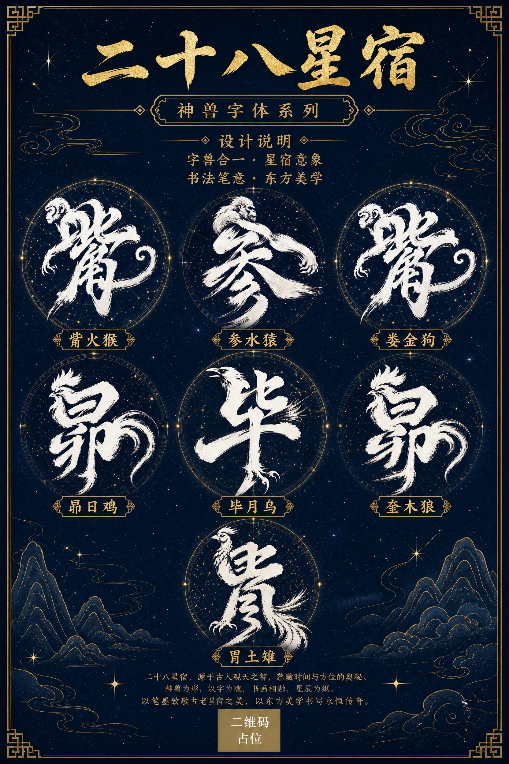 竖版A3文化艺术排版海报，深蓝星空底色带金色星点，顶部为表头设… - 图片创意预览