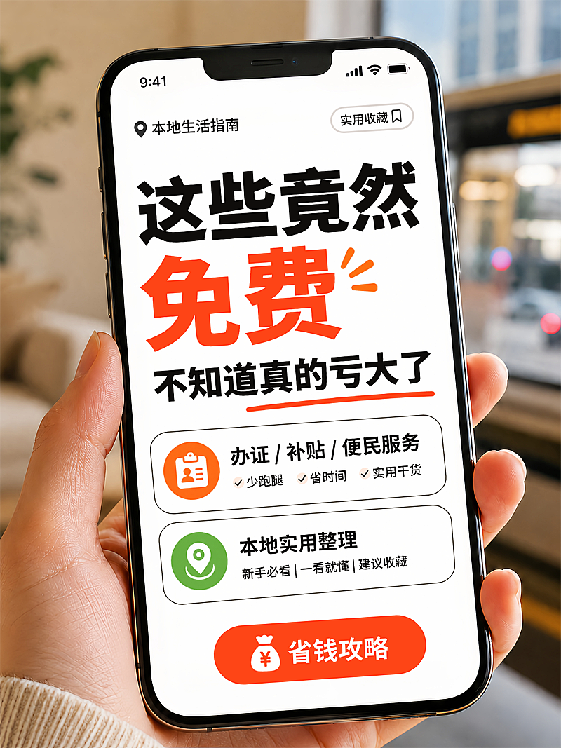 本地免费便民服务省钱攻略分享手机实景风小红书封面