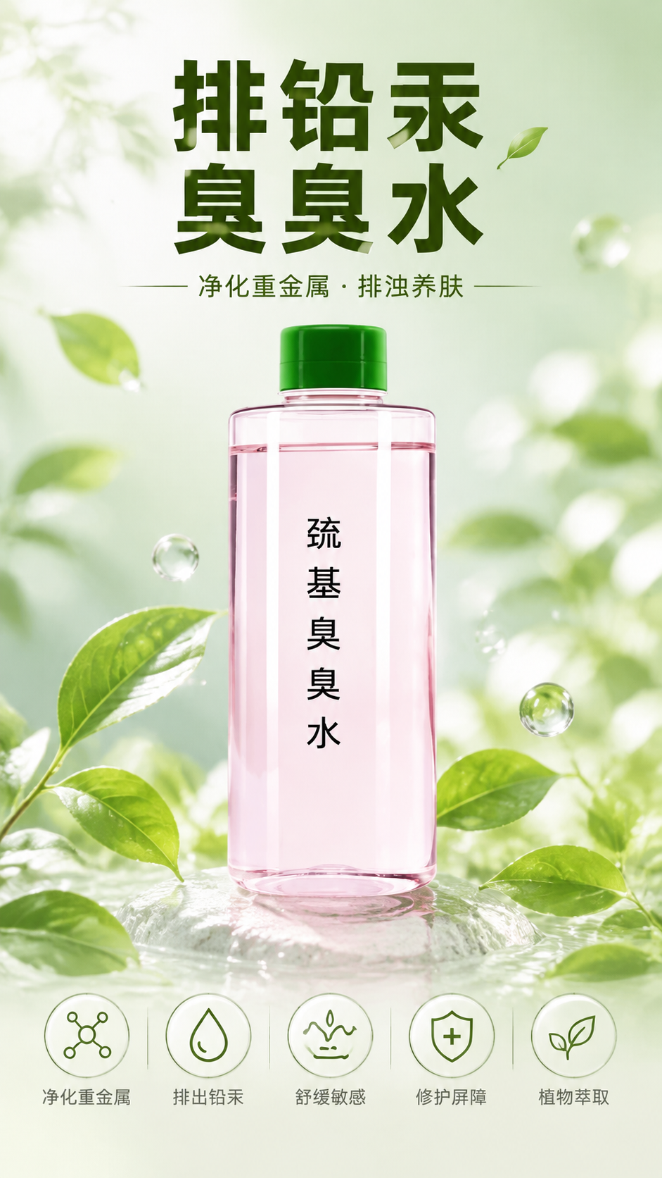 [商品] 使用【图1】巯基臭臭水产品图；保留透明粉液瓶身、绿色… - 图片创意预览