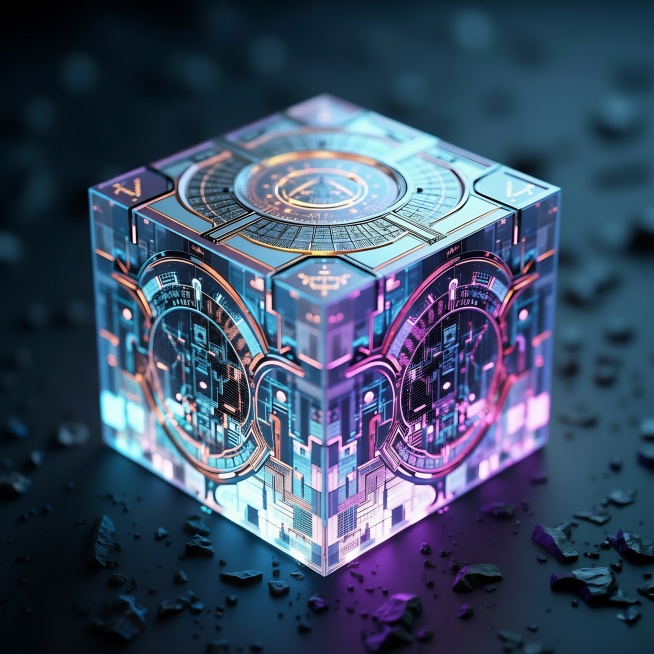 魔方，九宫格，彩光电路碎石暗背景预览效果