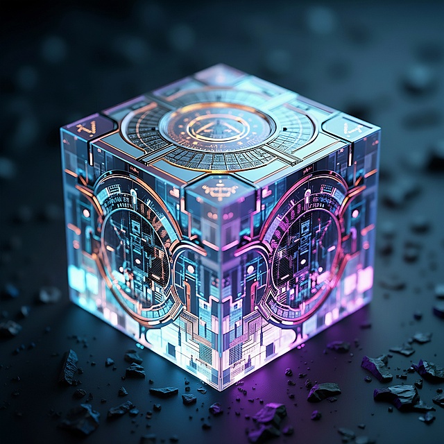 魔方，九宫格，彩光电路碎石暗背景