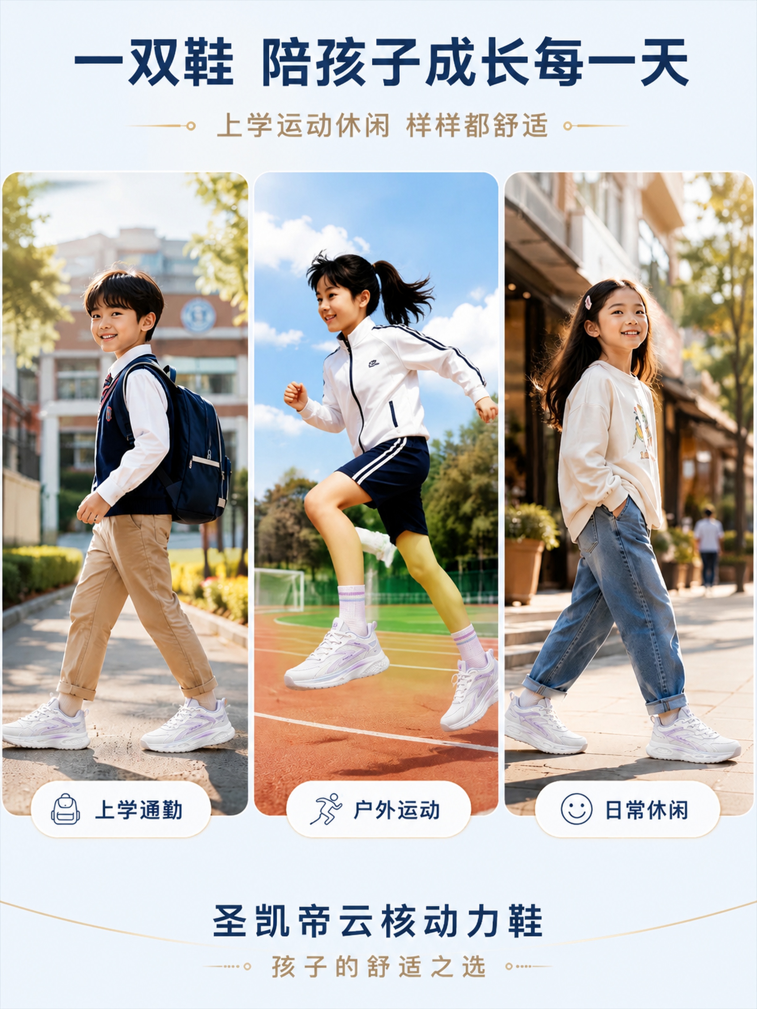 [第2屏] 详情页三大场景展示-圣凯帝学生运动鞋多场景上脚。本… - 图片创意预览