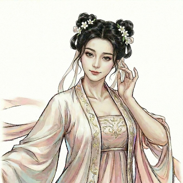 人物的五官和神情贴近女明星范冰冰，发型变动更加少女