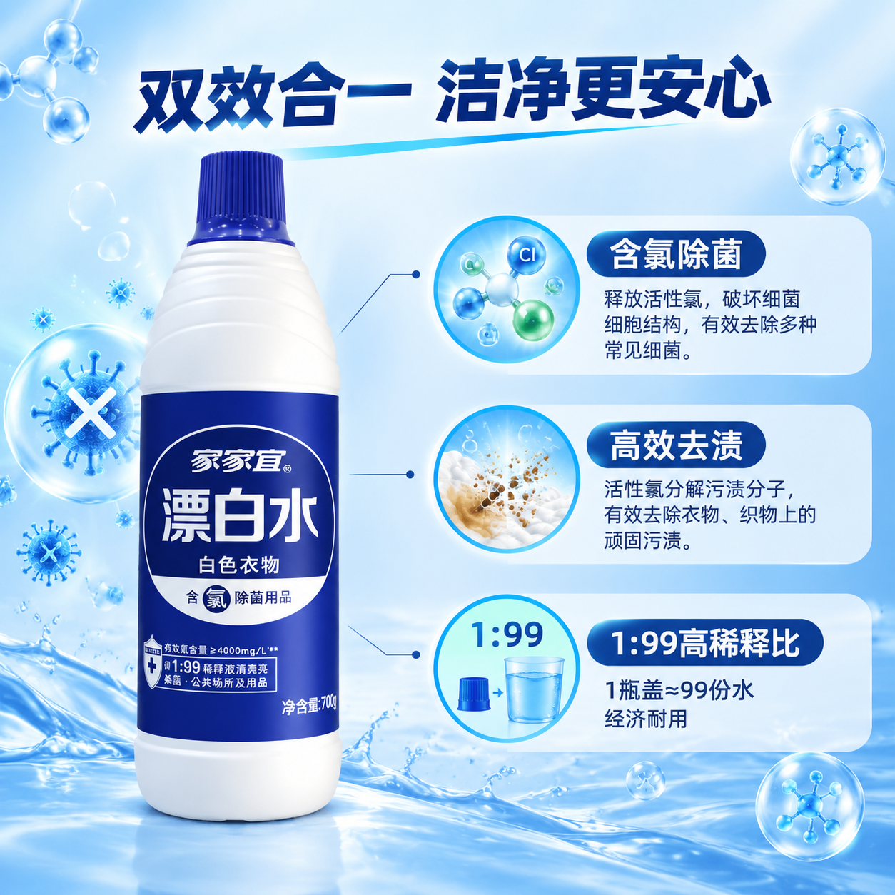 [商品] 使用【图1】家家宜漂白水700g瓶装；保留白色瓶身、… - 图片创意预览