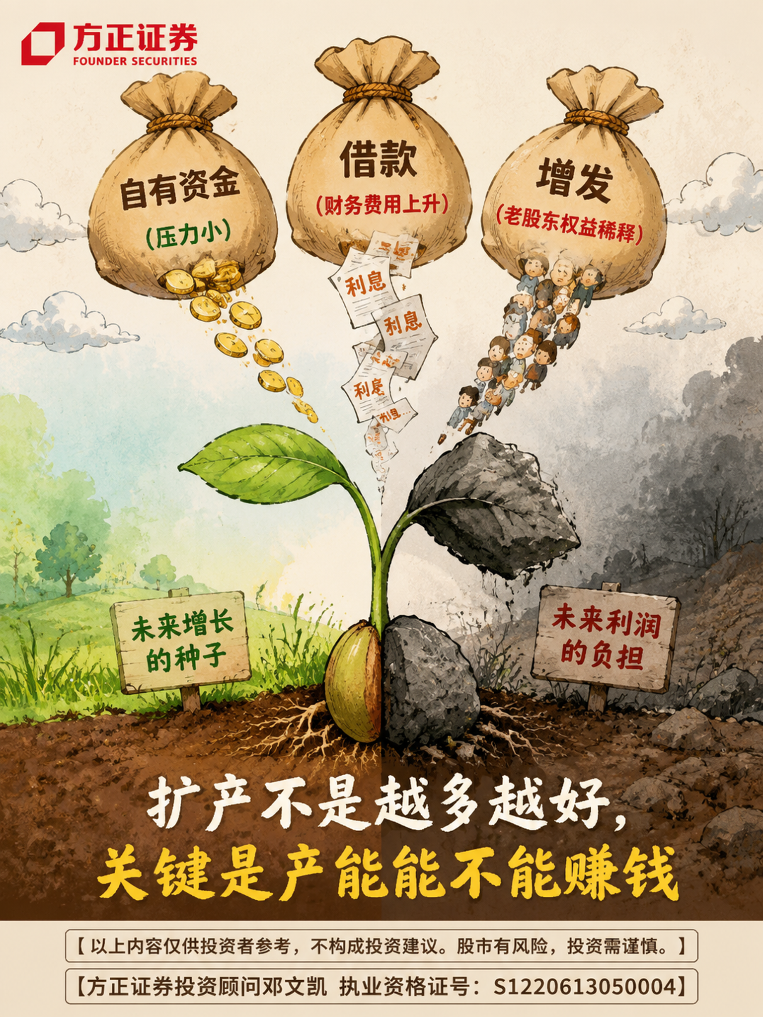 手绘科普插画风格，3:4竖版比例。画面主题：资金来源与自由现金… - 图片创意预览