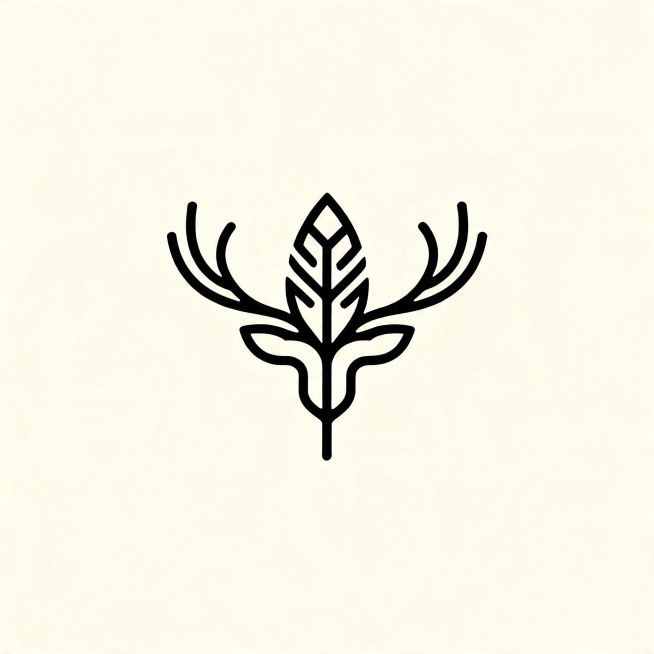 设计一个简约logo，将鹿的图腾符号与羽绒的图腾符号巧妙融合，线条简洁流畅，风格极简现代，适合品牌标识使用，纯色背景预览效果