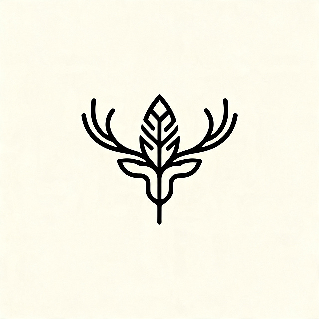 设计一个简约logo，将鹿的图腾符号与羽绒的图腾符号巧妙融合，线条简洁流畅，风格极简现代，适合品牌标识使用，纯色背景